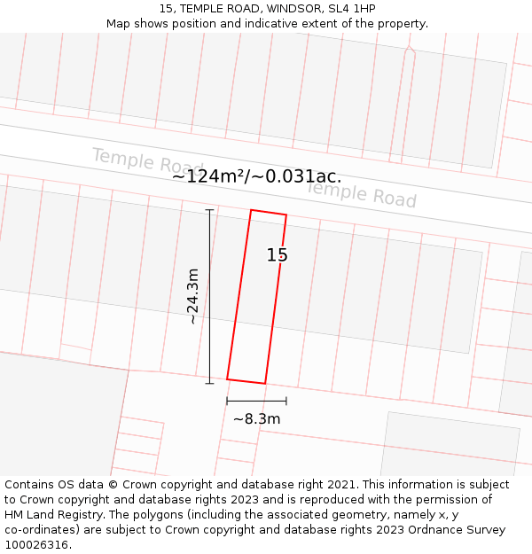 15, TEMPLE ROAD, WINDSOR, SL4 1HP: Plot and title map