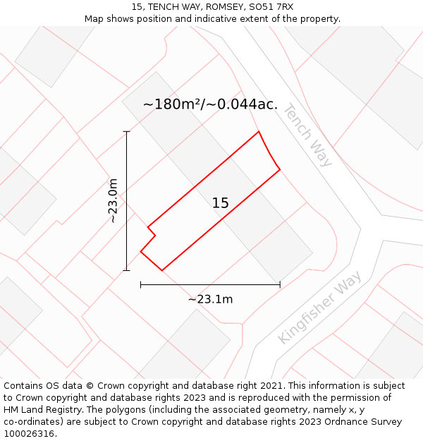 15, TENCH WAY, ROMSEY, SO51 7RX: Plot and title map
