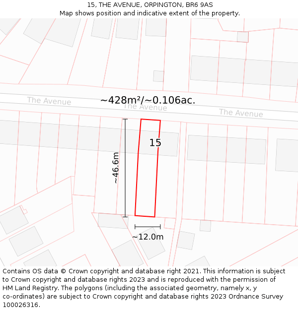 15, THE AVENUE, ORPINGTON, BR6 9AS: Plot and title map