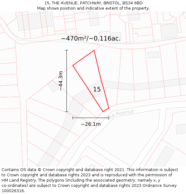 15, THE AVENUE, PATCHWAY, BRISTOL, BS34 6BD: Plot and title map