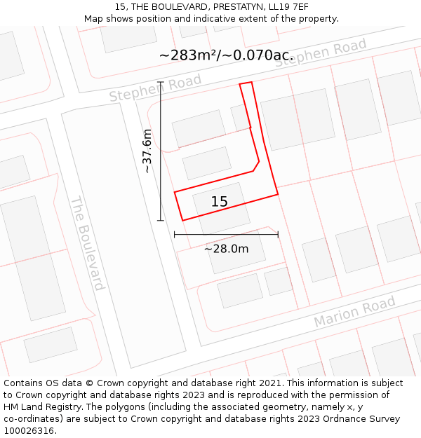 15, THE BOULEVARD, PRESTATYN, LL19 7EF: Plot and title map