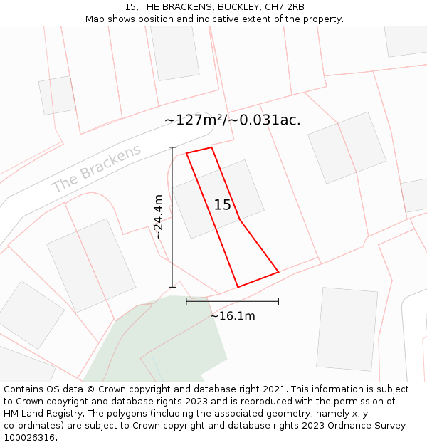 15, THE BRACKENS, BUCKLEY, CH7 2RB: Plot and title map