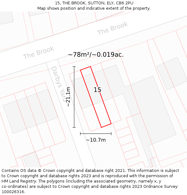 15, THE BROOK, SUTTON, ELY, CB6 2PU: Plot and title map