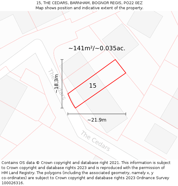 15, THE CEDARS, BARNHAM, BOGNOR REGIS, PO22 0EZ: Plot and title map