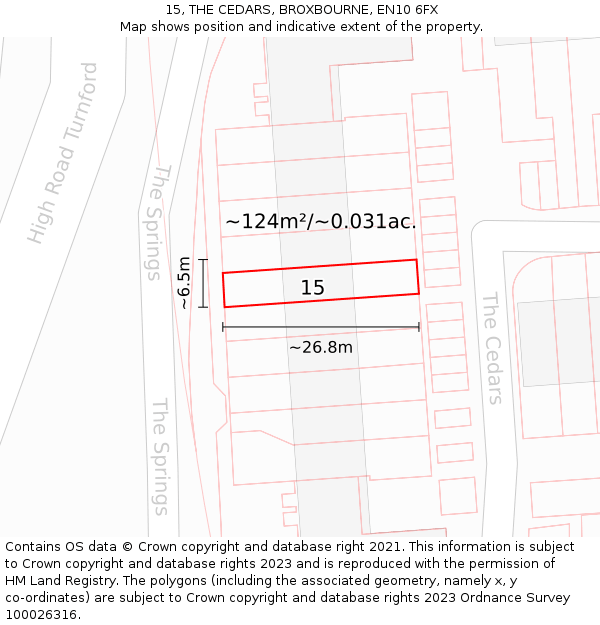 15, THE CEDARS, BROXBOURNE, EN10 6FX: Plot and title map