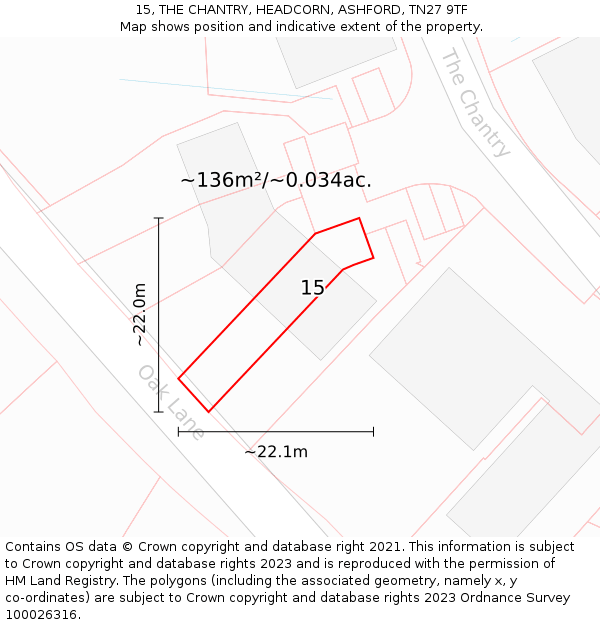 15, THE CHANTRY, HEADCORN, ASHFORD, TN27 9TF: Plot and title map