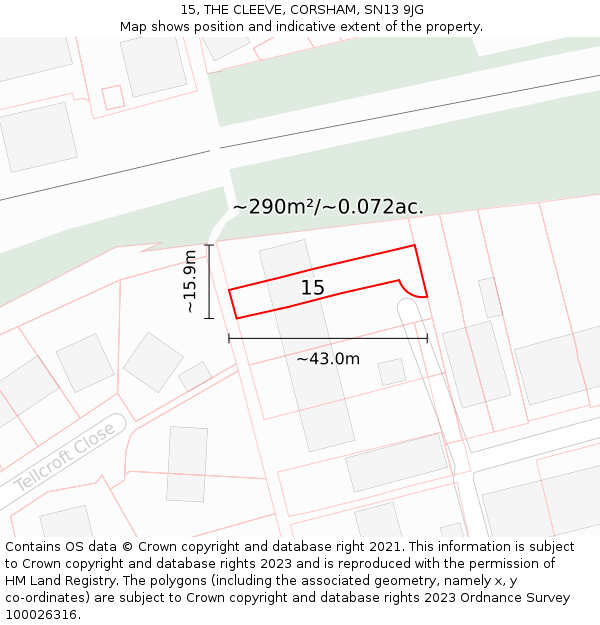 15, THE CLEEVE, CORSHAM, SN13 9JG: Plot and title map