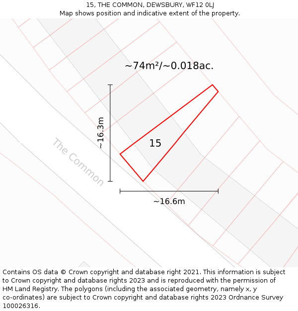 15, THE COMMON, DEWSBURY, WF12 0LJ: Plot and title map