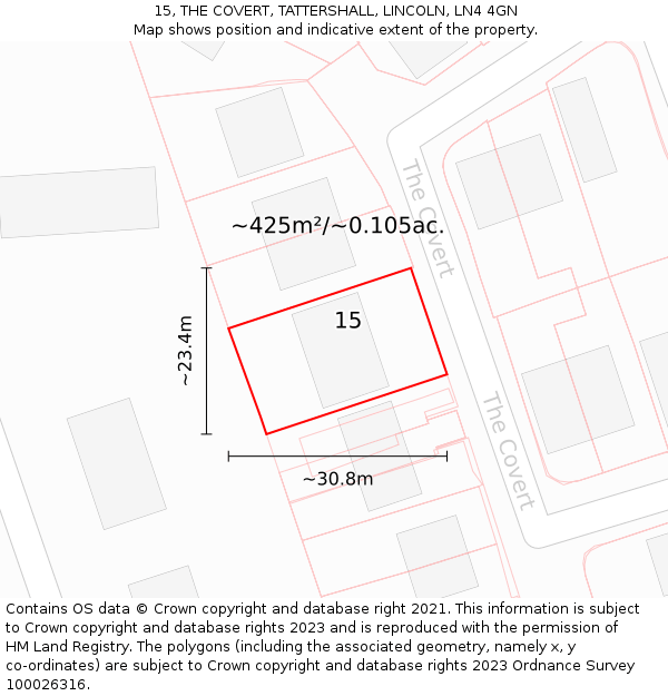 15, THE COVERT, TATTERSHALL, LINCOLN, LN4 4GN: Plot and title map