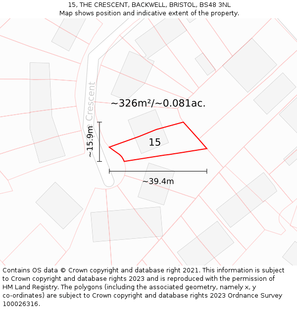 15, THE CRESCENT, BACKWELL, BRISTOL, BS48 3NL: Plot and title map