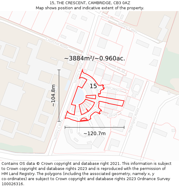 15, THE CRESCENT, CAMBRIDGE, CB3 0AZ: Plot and title map