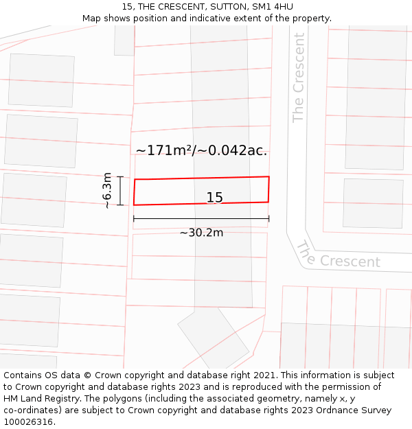 15, THE CRESCENT, SUTTON, SM1 4HU: Plot and title map