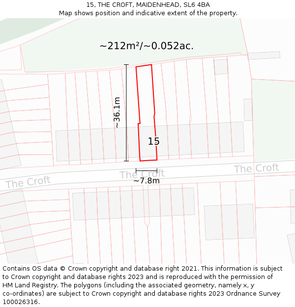 15, THE CROFT, MAIDENHEAD, SL6 4BA: Plot and title map