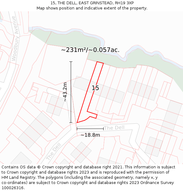 15, THE DELL, EAST GRINSTEAD, RH19 3XP: Plot and title map