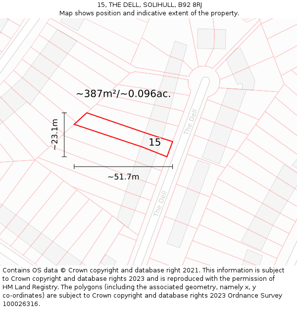 15, THE DELL, SOLIHULL, B92 8RJ: Plot and title map