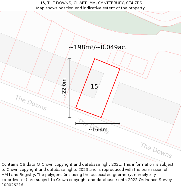 15, THE DOWNS, CHARTHAM, CANTERBURY, CT4 7PS: Plot and title map
