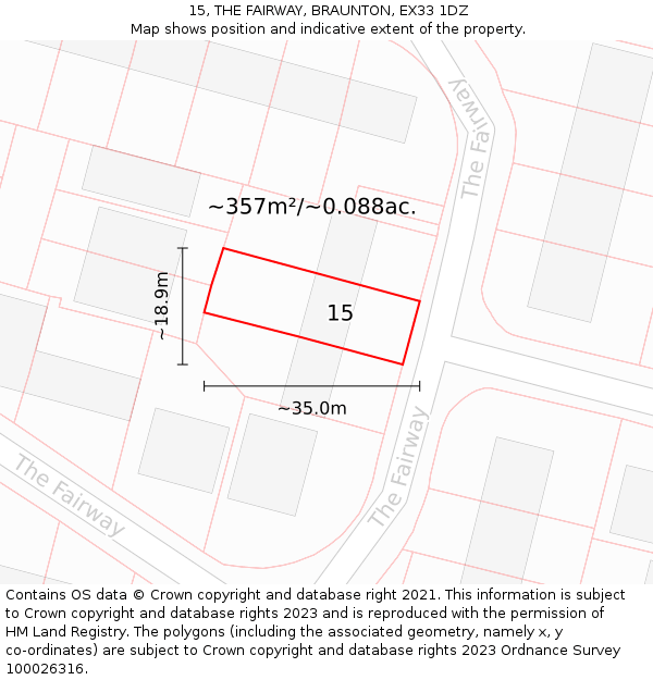 15, THE FAIRWAY, BRAUNTON, EX33 1DZ: Plot and title map