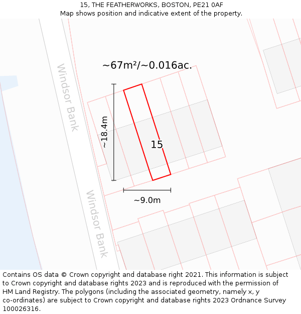 15, THE FEATHERWORKS, BOSTON, PE21 0AF: Plot and title map