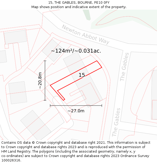 15, THE GABLES, BOURNE, PE10 0FY: Plot and title map