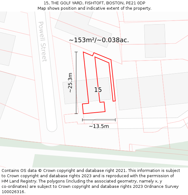 15, THE GOLF YARD, FISHTOFT, BOSTON, PE21 0DP: Plot and title map