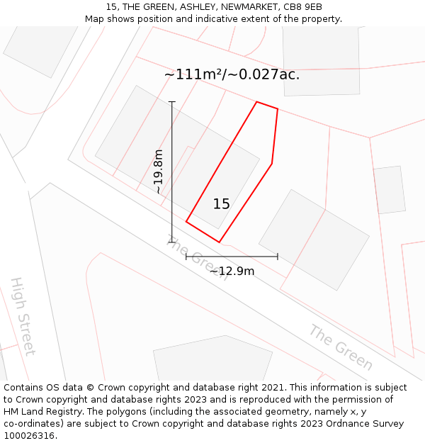 15, THE GREEN, ASHLEY, NEWMARKET, CB8 9EB: Plot and title map