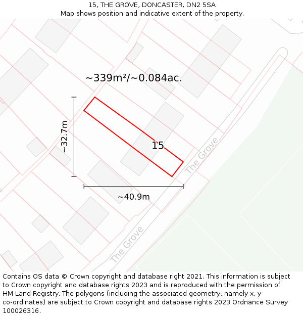 15, THE GROVE, DONCASTER, DN2 5SA: Plot and title map