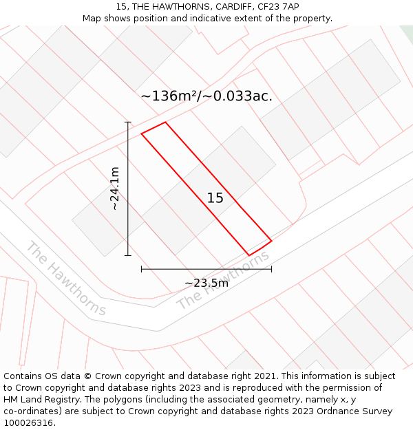15, THE HAWTHORNS, CARDIFF, CF23 7AP: Plot and title map