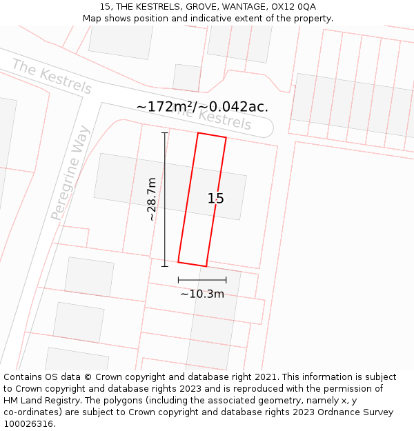 15, THE KESTRELS, GROVE, WANTAGE, OX12 0QA: Plot and title map
