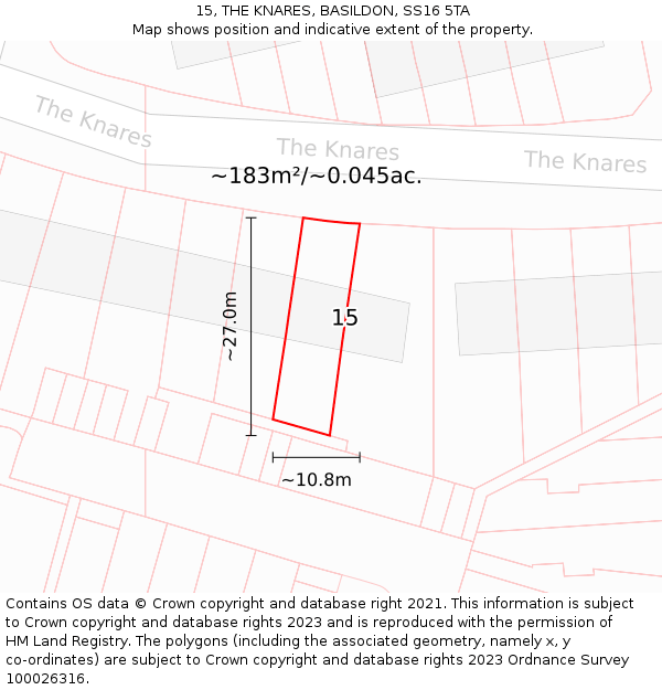 15, THE KNARES, BASILDON, SS16 5TA: Plot and title map