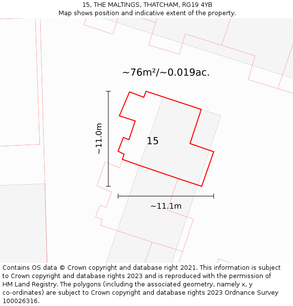 15, THE MALTINGS, THATCHAM, RG19 4YB: Plot and title map