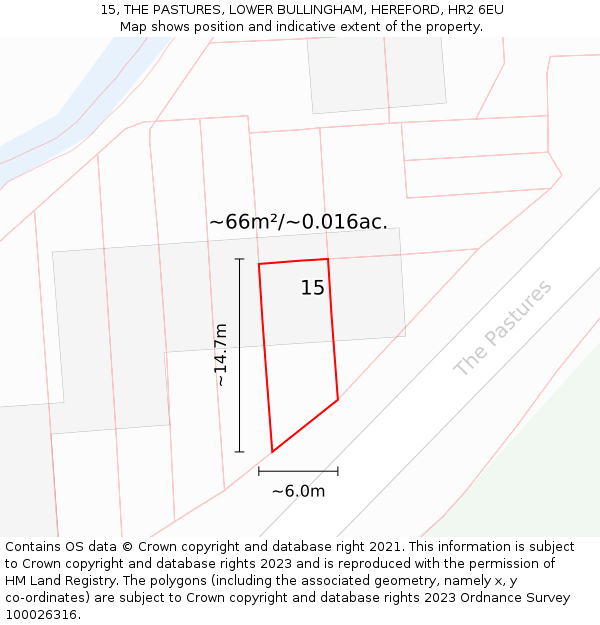 15, THE PASTURES, LOWER BULLINGHAM, HEREFORD, HR2 6EU: Plot and title map