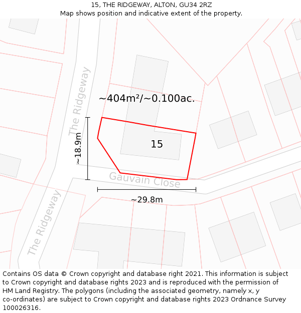 15, THE RIDGEWAY, ALTON, GU34 2RZ: Plot and title map