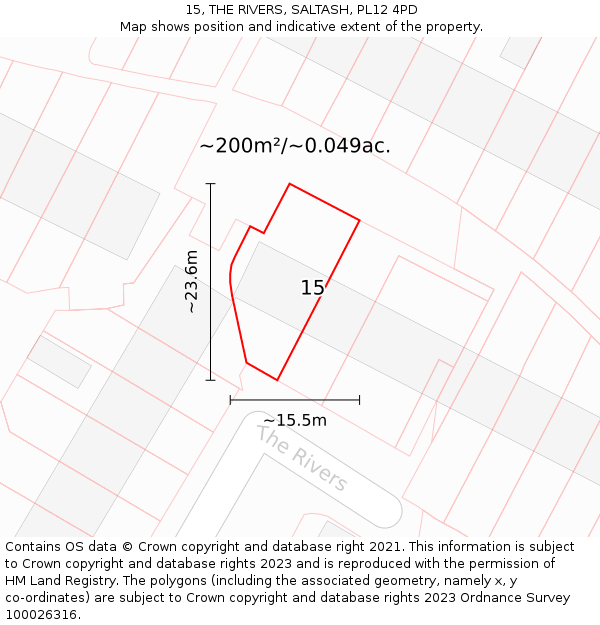 15, THE RIVERS, SALTASH, PL12 4PD: Plot and title map