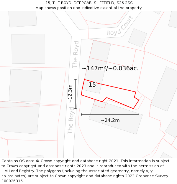 15, THE ROYD, DEEPCAR, SHEFFIELD, S36 2SS: Plot and title map