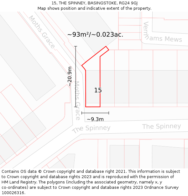 15, THE SPINNEY, BASINGSTOKE, RG24 9GJ: Plot and title map