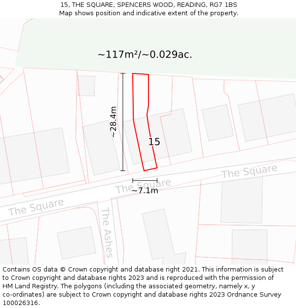 15, THE SQUARE, SPENCERS WOOD, READING, RG7 1BS: Plot and title map