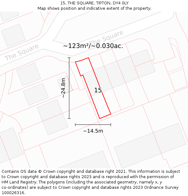 15, THE SQUARE, TIPTON, DY4 0LY: Plot and title map