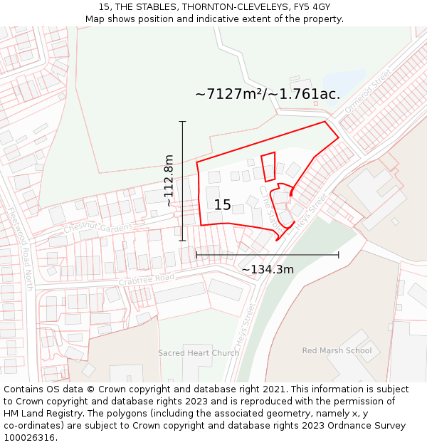 15, THE STABLES, THORNTON-CLEVELEYS, FY5 4GY: Plot and title map