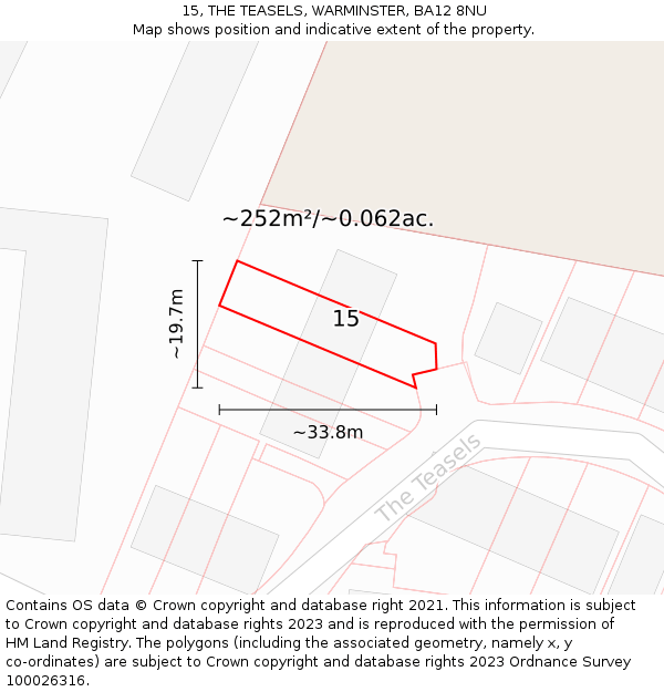 15, THE TEASELS, WARMINSTER, BA12 8NU: Plot and title map