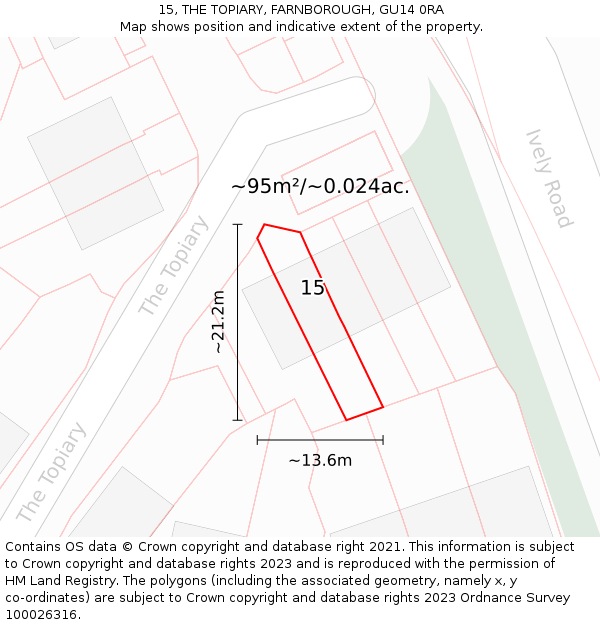 15, THE TOPIARY, FARNBOROUGH, GU14 0RA: Plot and title map