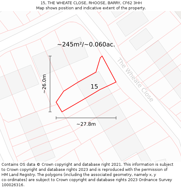 15, THE WHEATE CLOSE, RHOOSE, BARRY, CF62 3HH: Plot and title map