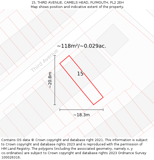 15, THIRD AVENUE, CAMELS HEAD, PLYMOUTH, PL2 2EH: Plot and title map