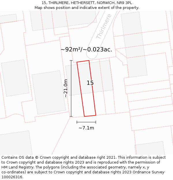 15, THIRLMERE, HETHERSETT, NORWICH, NR9 3PL: Plot and title map