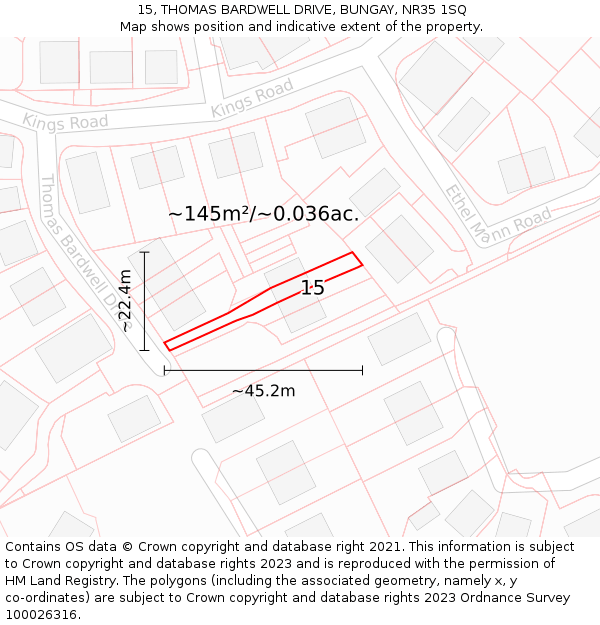 15, THOMAS BARDWELL DRIVE, BUNGAY, NR35 1SQ: Plot and title map