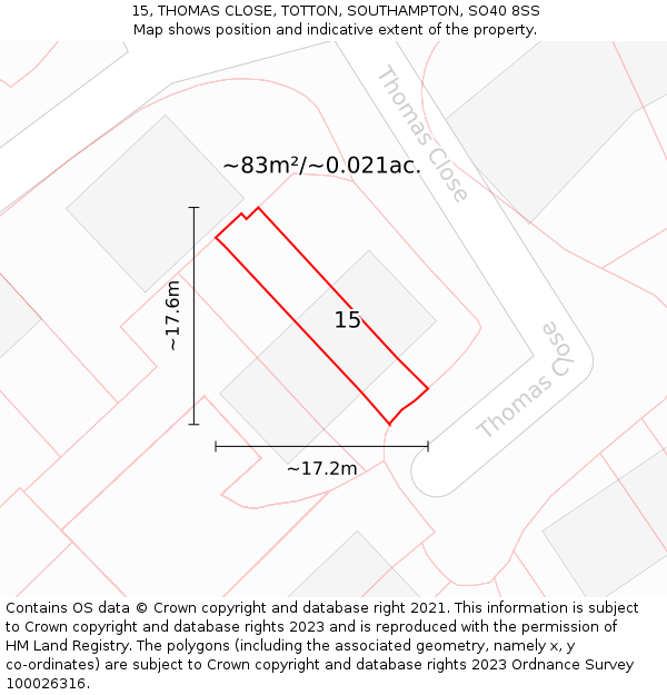 15, THOMAS CLOSE, TOTTON, SOUTHAMPTON, SO40 8SS: Plot and title map