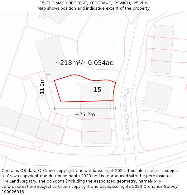 15, THOMAS CRESCENT, KESGRAVE, IPSWICH, IP5 2HN: Plot and title map
