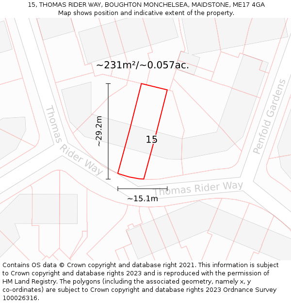 15, THOMAS RIDER WAY, BOUGHTON MONCHELSEA, MAIDSTONE, ME17 4GA: Plot and title map