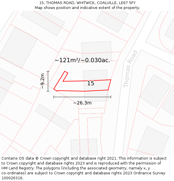 15, THOMAS ROAD, WHITWICK, COALVILLE, LE67 5FY: Plot and title map