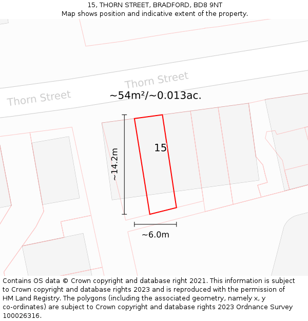 15, THORN STREET, BRADFORD, BD8 9NT: Plot and title map