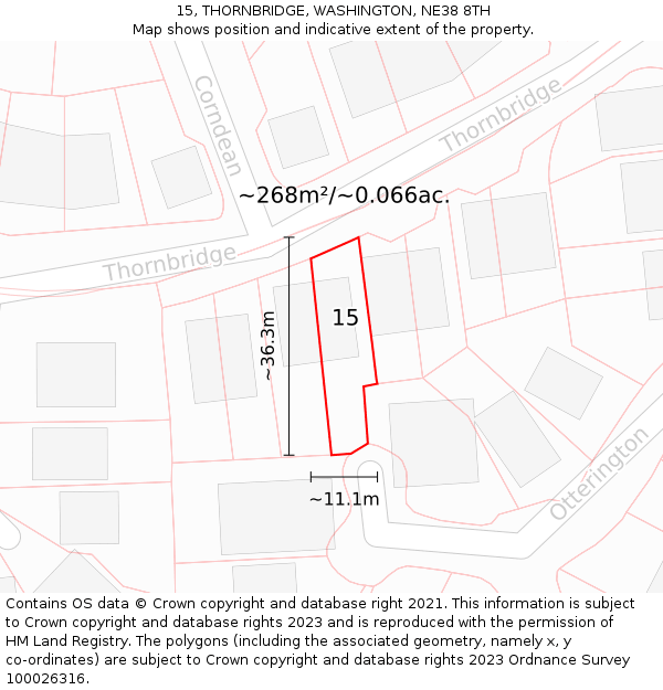 15, THORNBRIDGE, WASHINGTON, NE38 8TH: Plot and title map